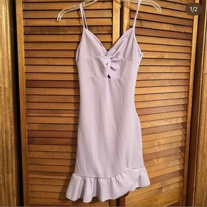 Purple Dress; spaghetti straps.